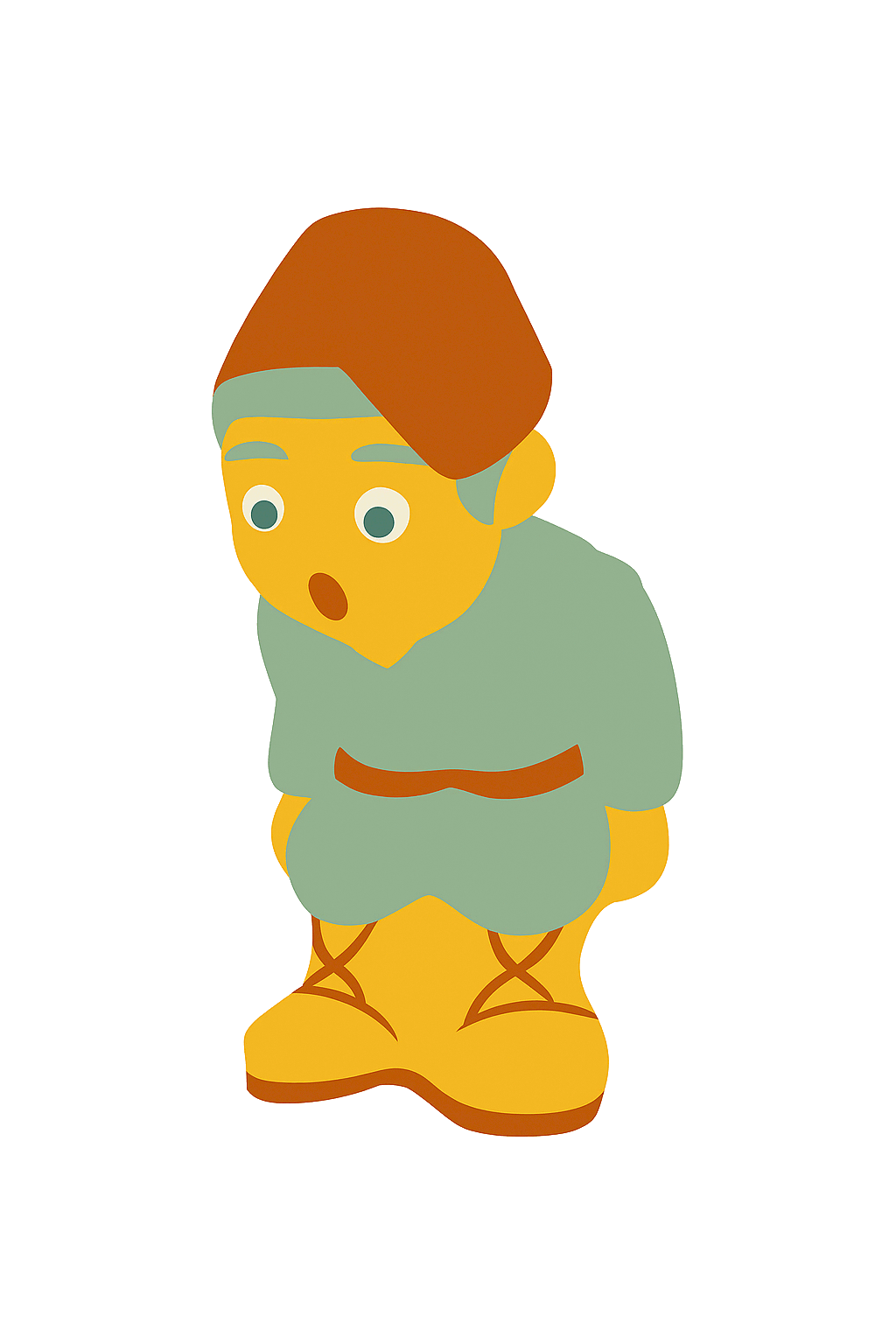 Cute little squatting canager in a Phrygian cap drawing